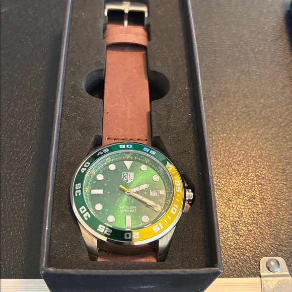 Three Leagues Artillery Leather Band Watch with Date - Picture 3 of 5